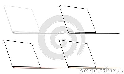 Set of four modern laptops isolated Vector Illustration